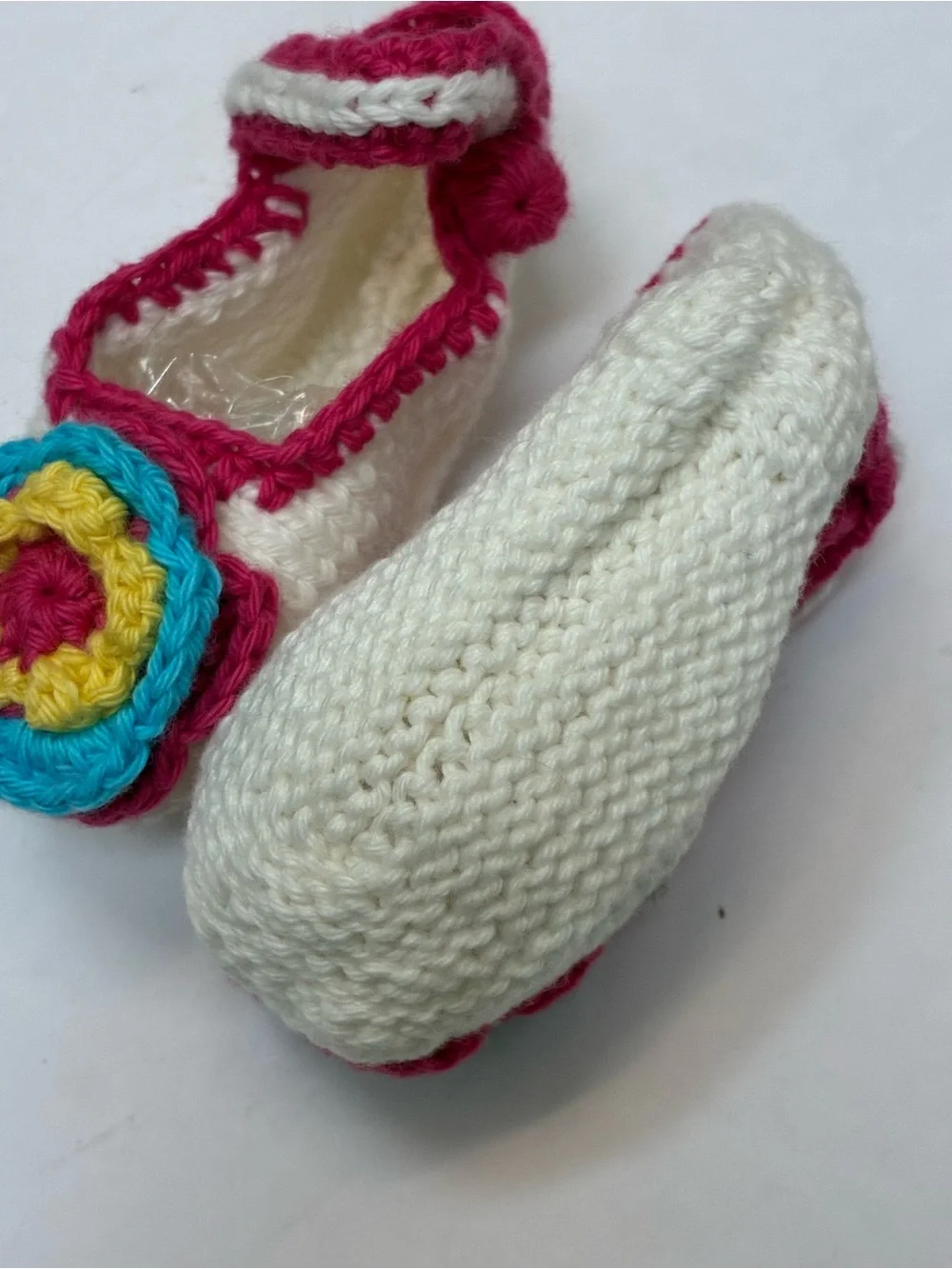 Art Walk Baby Mary Janes Booties - Pink, Yellow & Blue Flower Accent
